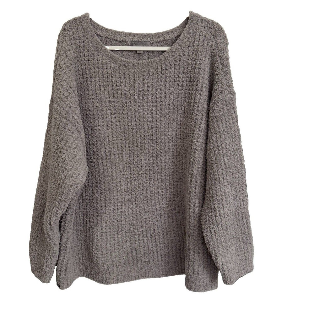 Barefoot Dreams Sweater 2X Gray Cozy Chic Waffle Pullover Comfort Relaxed Comfy